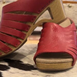 Red Leather DANSKO WOODEN CLOGS